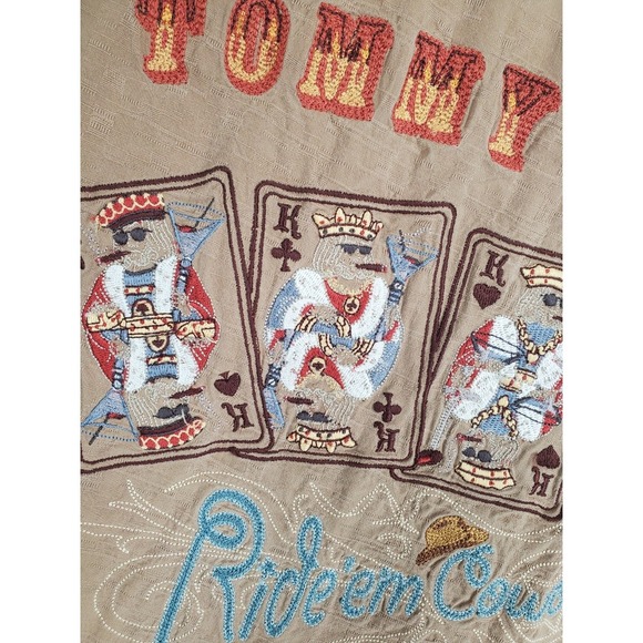 Tommy Bahama Pure Silk Shirt Hawaiian Men XL Brown Embroidered Ride 'Em Cowboys - Picture 8 of 11